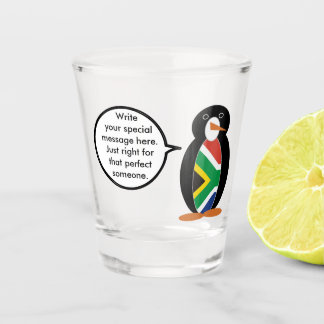 South African Talking Ms Penguin Personalised Text Shot Glass