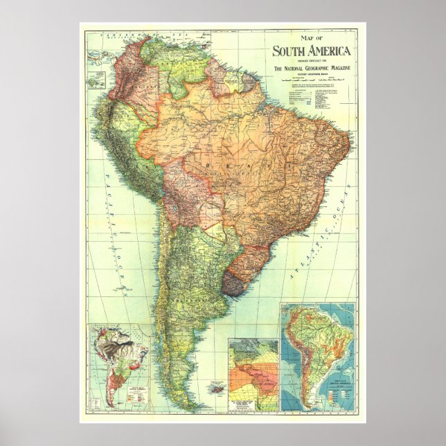 " South America: 1921 Detailed map ... Poster (Front)
