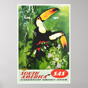 South America Art SAS Travel Poster Toucan Print