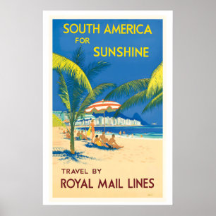 South America For Sunshine Travel Vintage Travel Poster