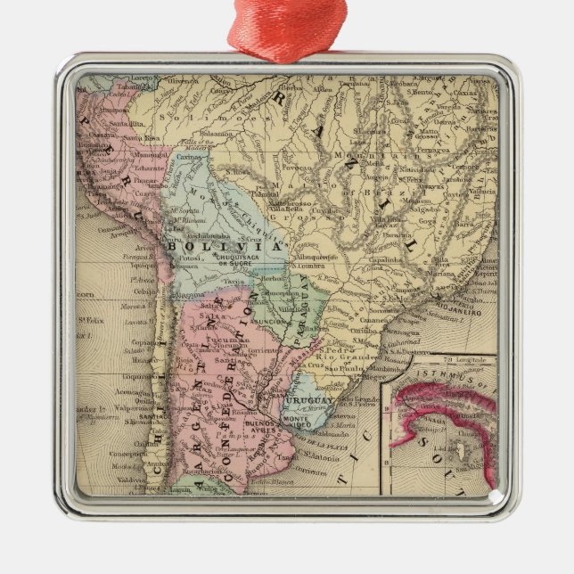 South America Map by Mitchell Metal Tree Decoration (Front)