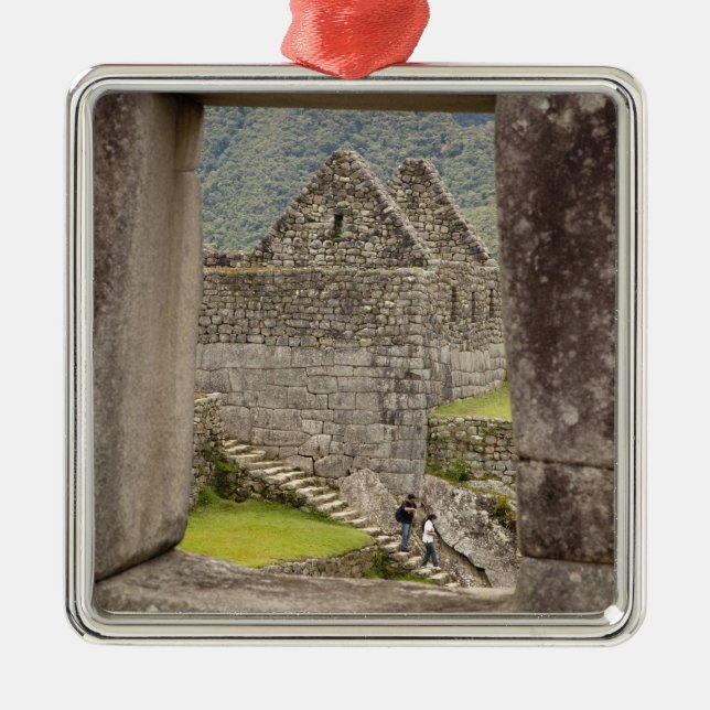 South America, Peru, Machu Picchu. Two tourists Metal Tree Decoration (Front)