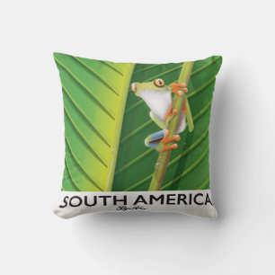 South America Tree Frog vacation poster Cushion