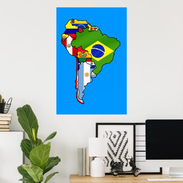 South American flags of South America flag Map Poster (Home Office)