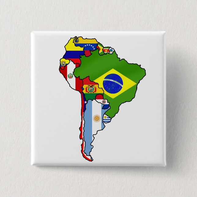 South American flags of South America Map 15 Cm Square Badge (Front)