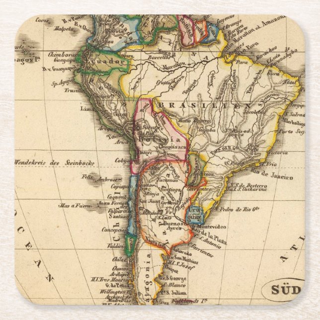 South American Map Square Paper Coaster (Front)