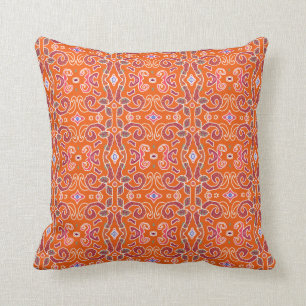 South Asian Orange Pink Blue Square Throw Pillow