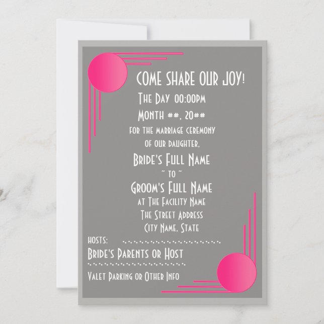 South Beach Deco Wedding Invitation (Front)