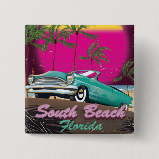 South Beach Florida vintage travel print 15 Cm Square Badge