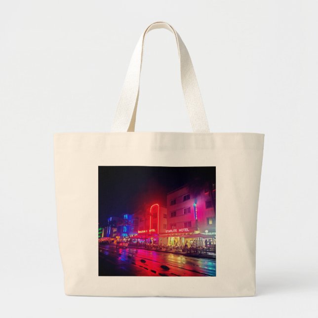 South Beach, Miami, Florida Art Deco Large Tote Bag (Front)