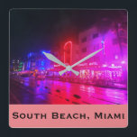 South Beach, Miami, Florida Art Deco Square Wall Clock<br><div class="desc">Art deco style buildings on Ocean Drive, South Beach, Miami, FL.</div>