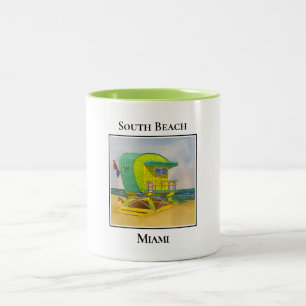South Beach Miami Florida Lifeguard Tower Green Two-Tone Coffee Mug