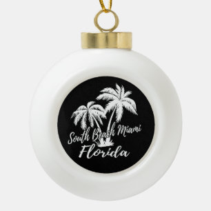 South Beach Miami Florida Palm Trees Beach Ceramic Ball Christmas Ornament