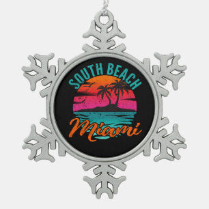 South Beach Miami Florida Palm Trees Beach Snowflake Pewter Christmas Ornament