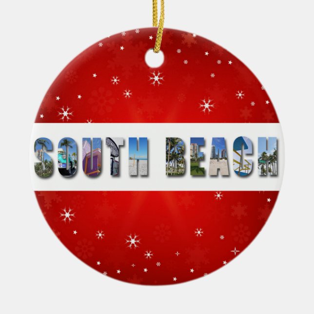 South Beach Miami Florida Travel Photo Christmas Ceramic Tree Decoration (Front)