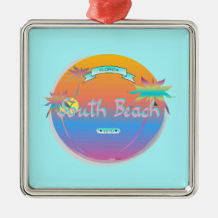 South Beach, Miami, Florida with Palms Metal Tree Decoration