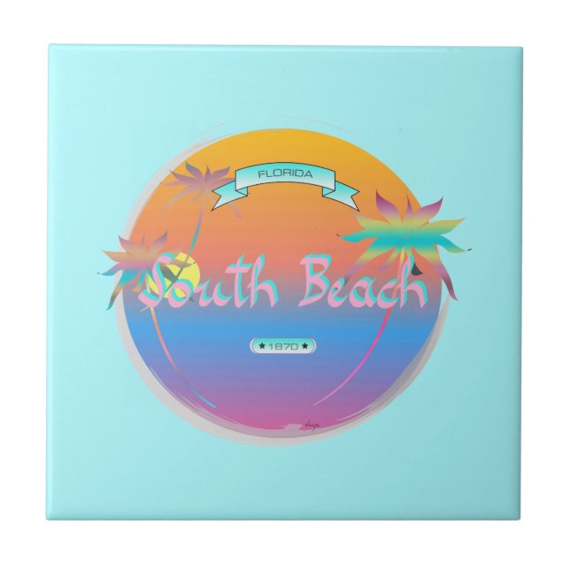 South Beach, Miami, Florida with Palms Tile (Front)