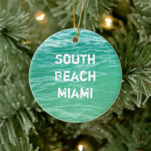  South Beach Miami Water, Beach Ball, Sand, Towel Ceramic Tree Decoration