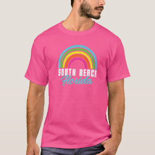 South Beach Rainbow Retro Vintage South Beach Flor T-Shirt