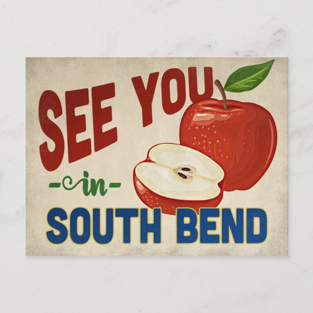 South Bend Indiana Apple - Vintage Travel Postcard (Front)