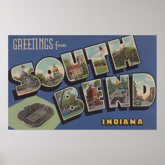 South Bend, Indiana - Large Letter Scenes Poster (Front)