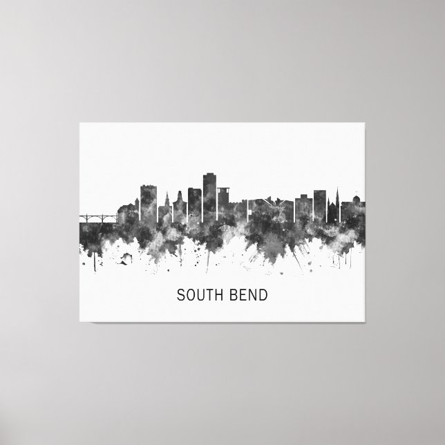 South Bend Indiana Skyline BW Canvas Print (Front)