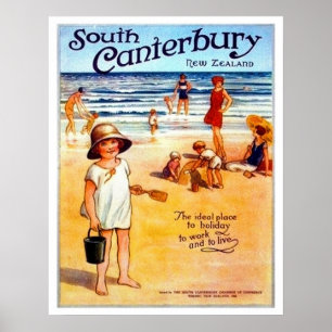 South Canterbury, New Zealand, people on the beach Poster