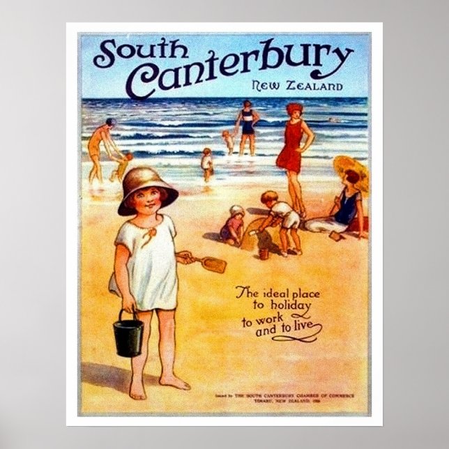 South Canterbury, New Zealand, people on the beach Poster (Front)