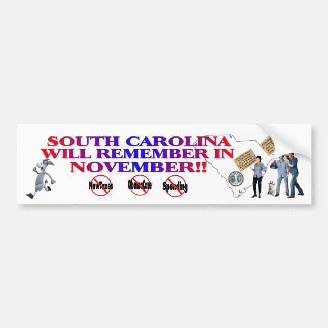 South Carolina Anti ObamaCare, New Taxes, Spending Bumper Sticker (Front)