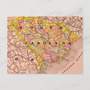 South Carolina Colourful Map Postcard