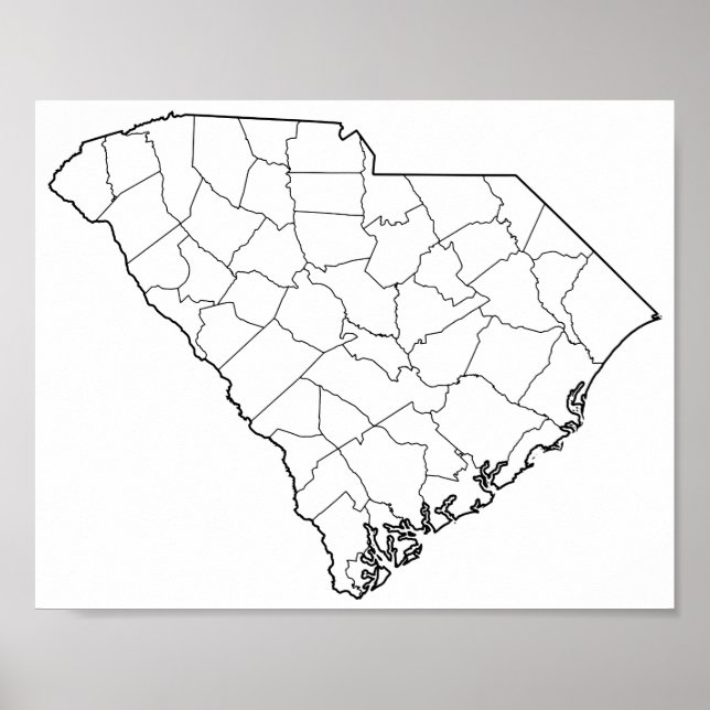 South Carolina Counties Blank Outline Map Poster (Front)