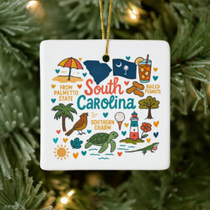 South Carolina Custom Family Trip Christmas Ceramic Ornament