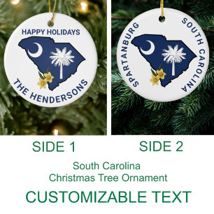 South Carolina Flag & Flower Yellow Jessamine Ceramic Tree Decoration