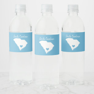 South Carolina Home State Map Love Heart Shape     Water Bottle Label