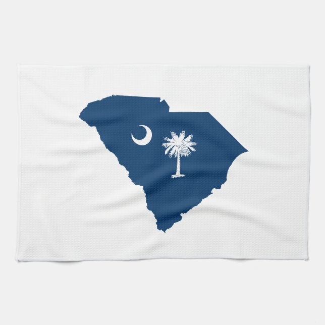 South Carolina in Blue and White Tea Towel (Horizontal)