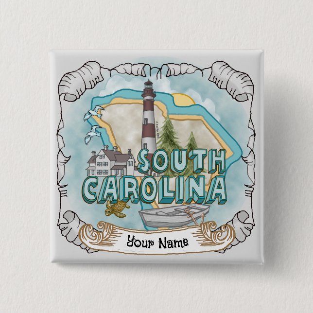 South Carolina Lighthouse  15 Cm Square Badge (Front)