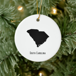 South Carolina map - Black and White Map Ceramic Tree Decoration