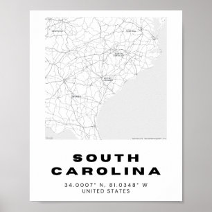 South Carolina Map Design Poster
