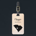 South Carolina Map Luggage Tag, Wedding Party Luggage Tag<br><div class="desc">These state luggage tags make the perfect wedding party gift tags or welcome bag tags. Tie it to your bridesmaid gifts instead of a typical paper gift tag, and they can use it for months and years to come. Tags have a peach apricot watercolor background. To place the heart at...</div>