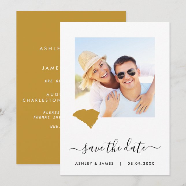 South Carolina Map Photo Wedding Save the Date (Front/Back)