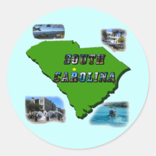 South Carolina Map, Photos and Text Classic Round Sticker