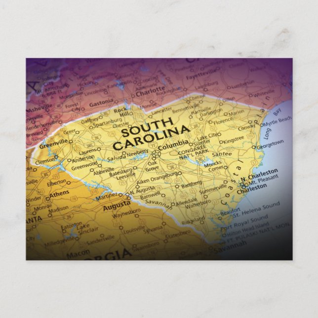 South Carolina Map Travel Postcard (Front)