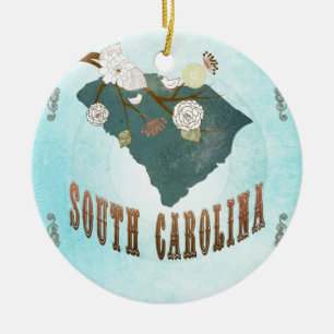 South Carolina Map With Lovely Birds Ceramic Tree Decoration
