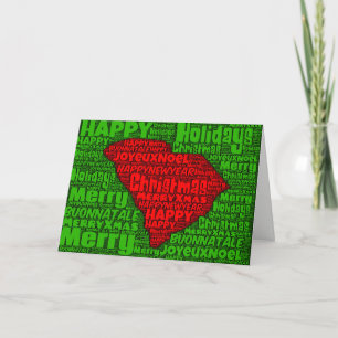 South Carolina Map Word Art Christmas Card Holiday