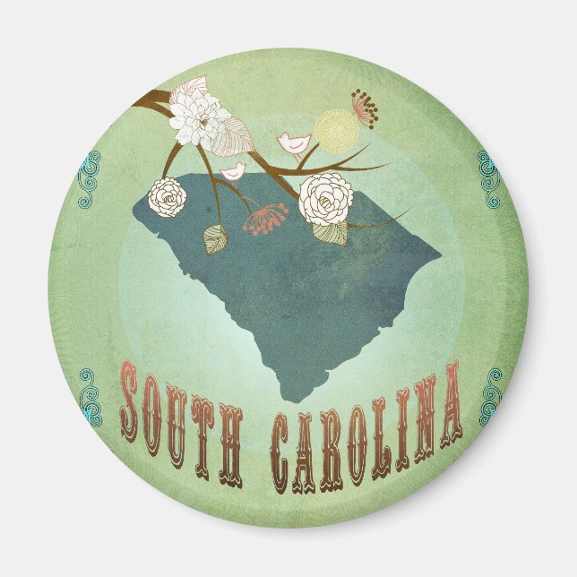 South Carolina Modern Vintage State Map – Green Magnet (Front)