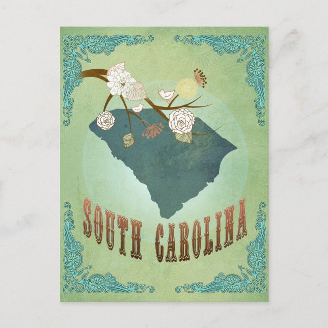 South Carolina Modern Vintage State Map – Green Postcard (Front)