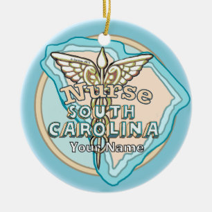 South Carolina Nurse Caduceus  Ceramic Tree Decoration