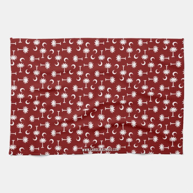 South Carolina Palmetto Moon Flag Garnet Tea Towel (Horizontal)