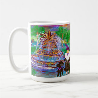 South Carolina Pineapple Fountain  with Poodles. Coffee Mug