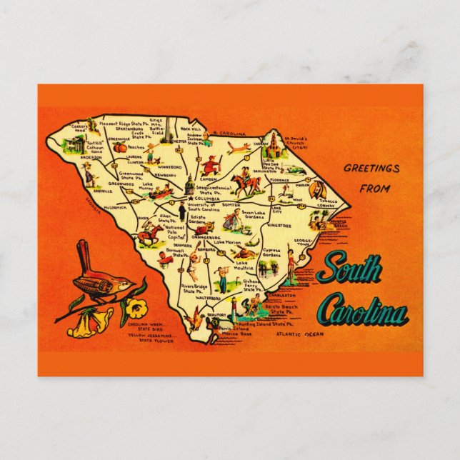 South Carolina Retro Orange Postcard (Front)